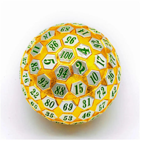 Foam Brain Games 45mm Metal D100 - Gold and Silver with Green