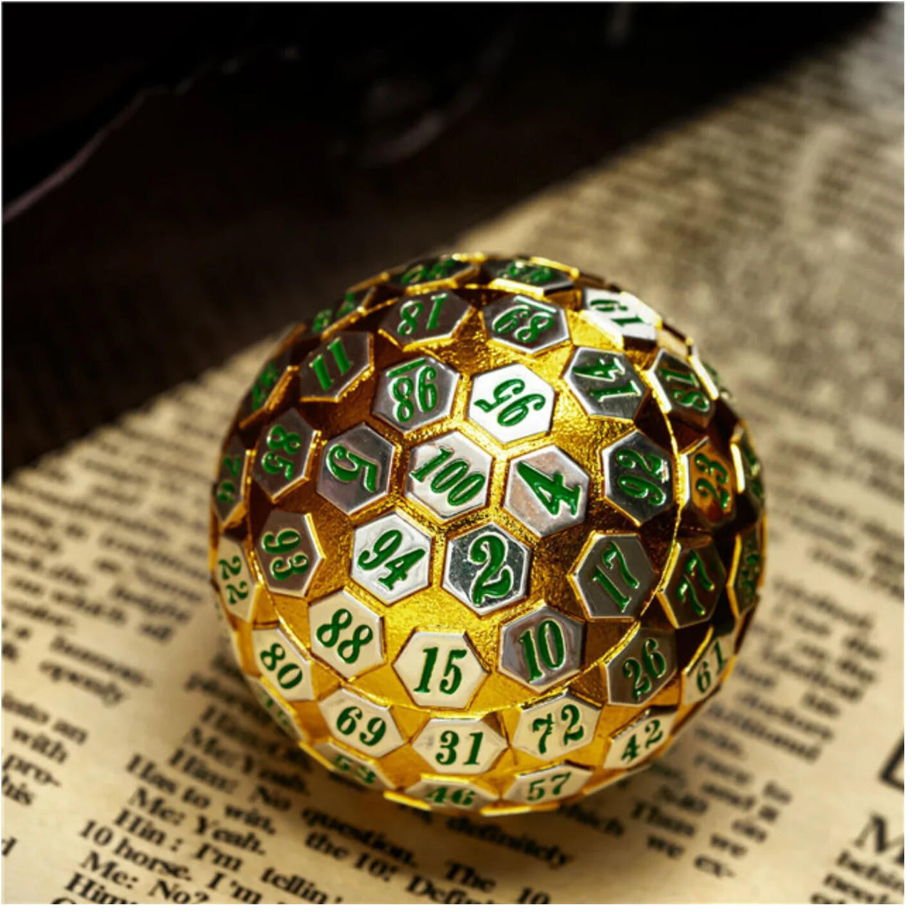 Foam Brain Games 45mm Metal D100 - Gold and Silver with Green