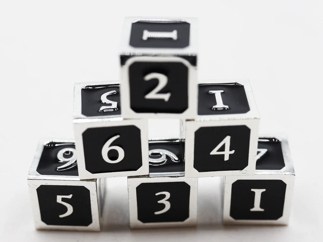 Foam Brain Games Black and Silver D6 Metal Dice Set