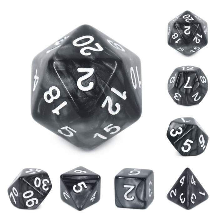 Foam Brain Games Black Pearl with Silver RPG Dice Set