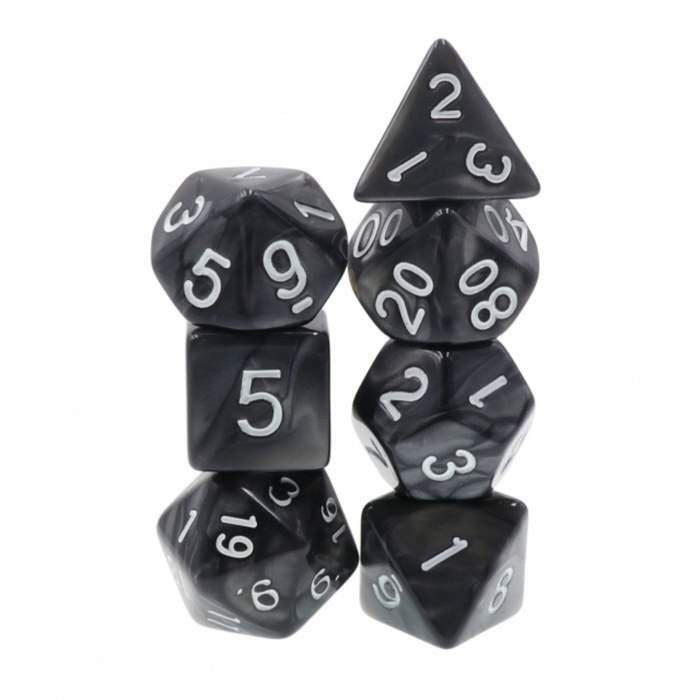 Foam Brain Games Black Pearl with Silver RPG Dice Set