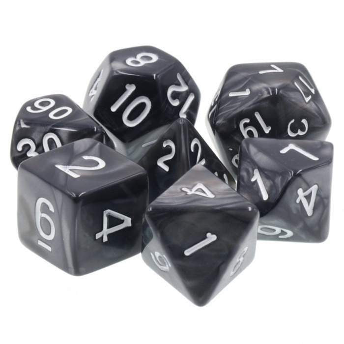 Foam Brain Games Black Pearl with Silver RPG Dice Set