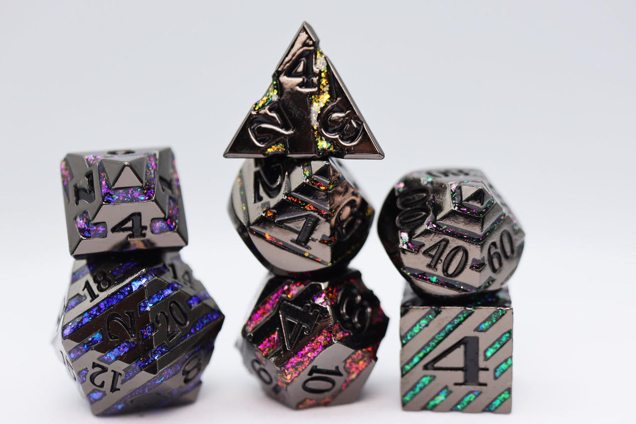 Foam Brain Games Black with Rainbow Mica RPG Metal Dice Set 