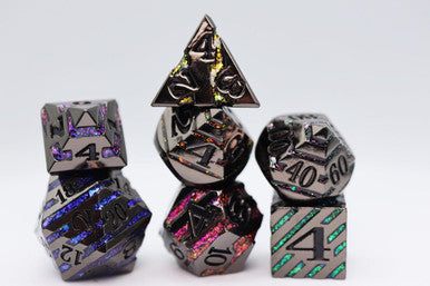Black with Rainbow Mica RPG Metal Dice Set