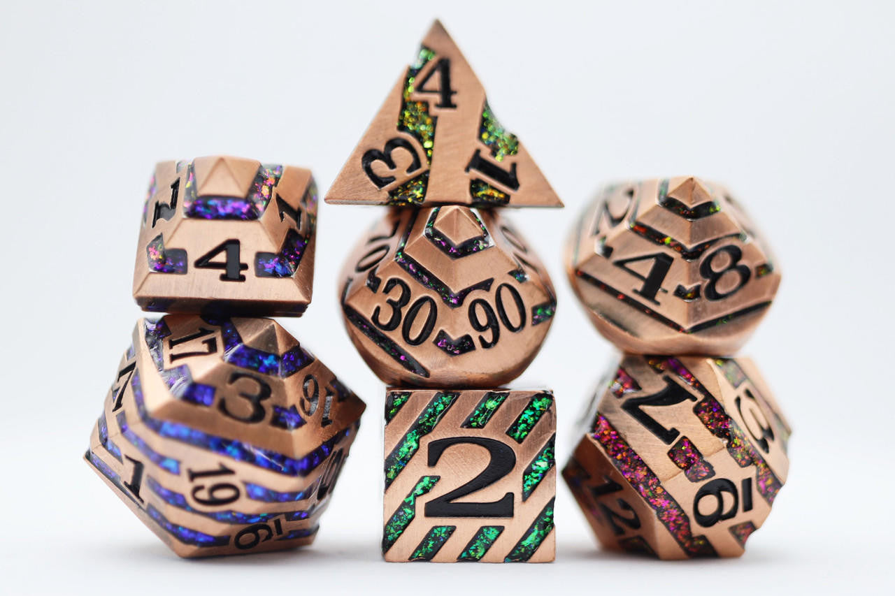 Foam Brain Games Copper with Rainbow Mica RPG Metal Dice Set 