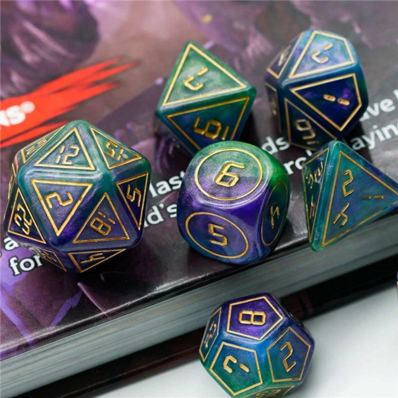 Foam Brain Games Cybernated Purple and Green RPG Dice Set - XLarge