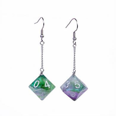 Foam Brain Games D10 Galaxy Earrings: Green & Purple 