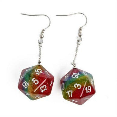D20 Earrings: Glitter Rainbow