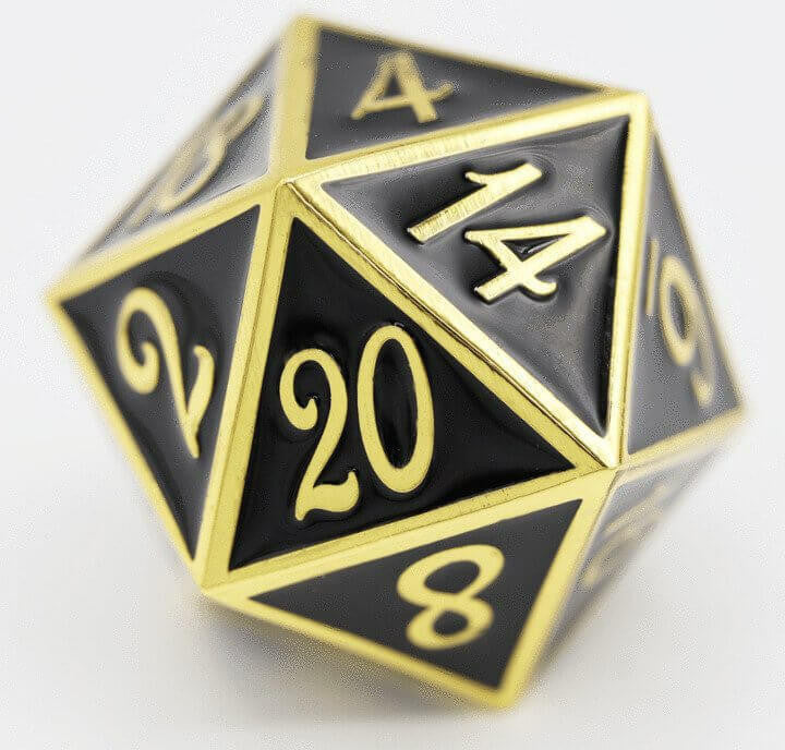 Foam Brain Games D20 Gold with Onyx - 35mm Extra Large