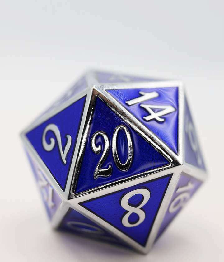 Foam Brain Games D20 Silver with Sapphire - 35mm Extra Large