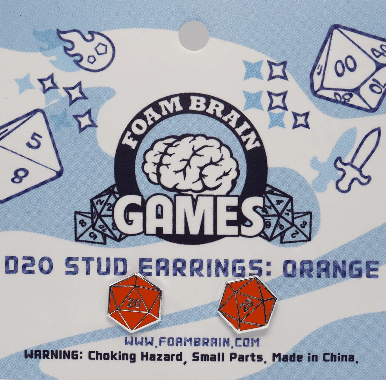 Foam Brain Games D20 Stud Earrings: Orange 