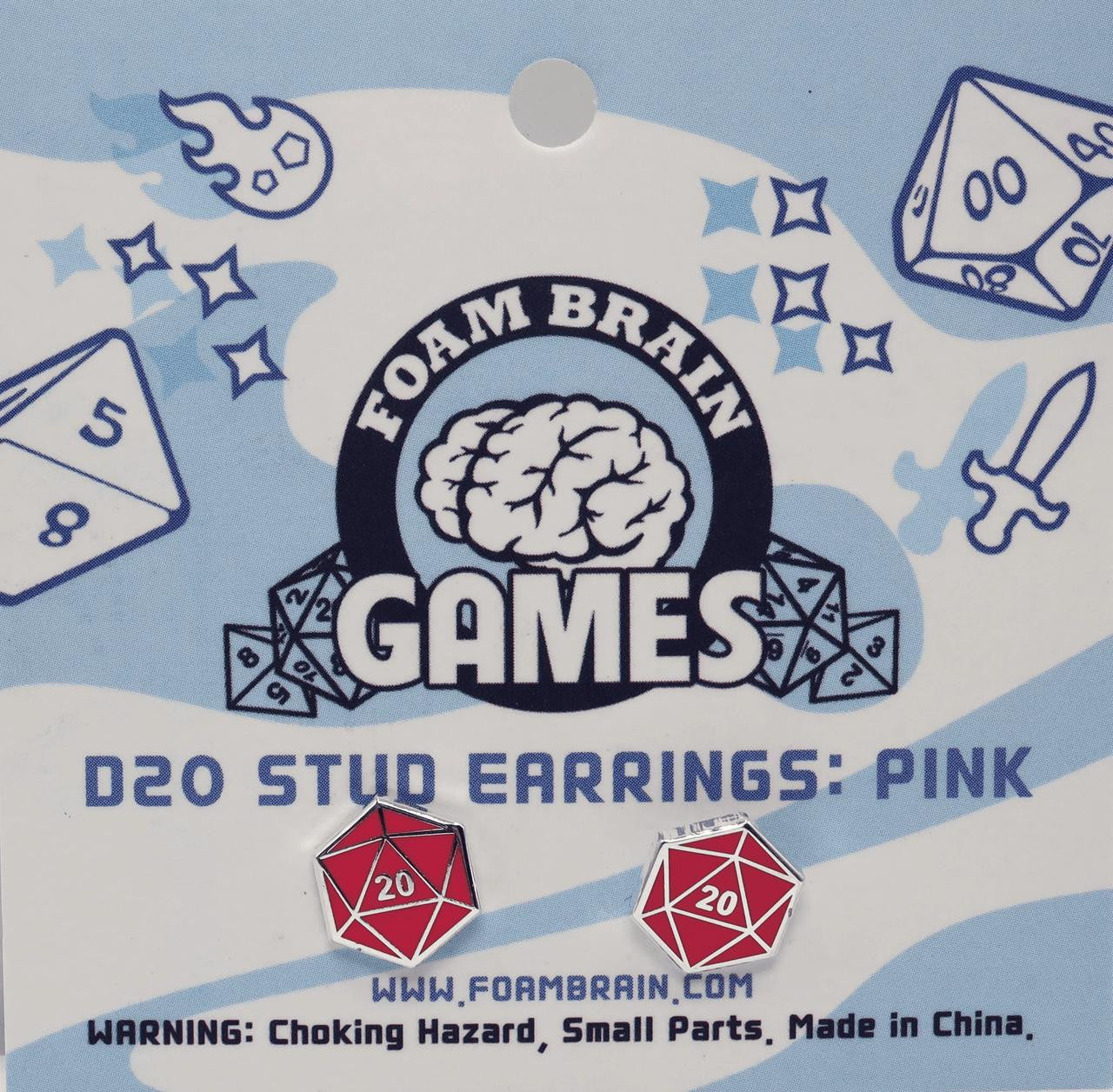 Foam Brain Games D20 Stud Earrings: Pink 