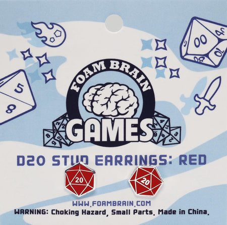 Foam Brain Games D20 Stud Earrings: Red 