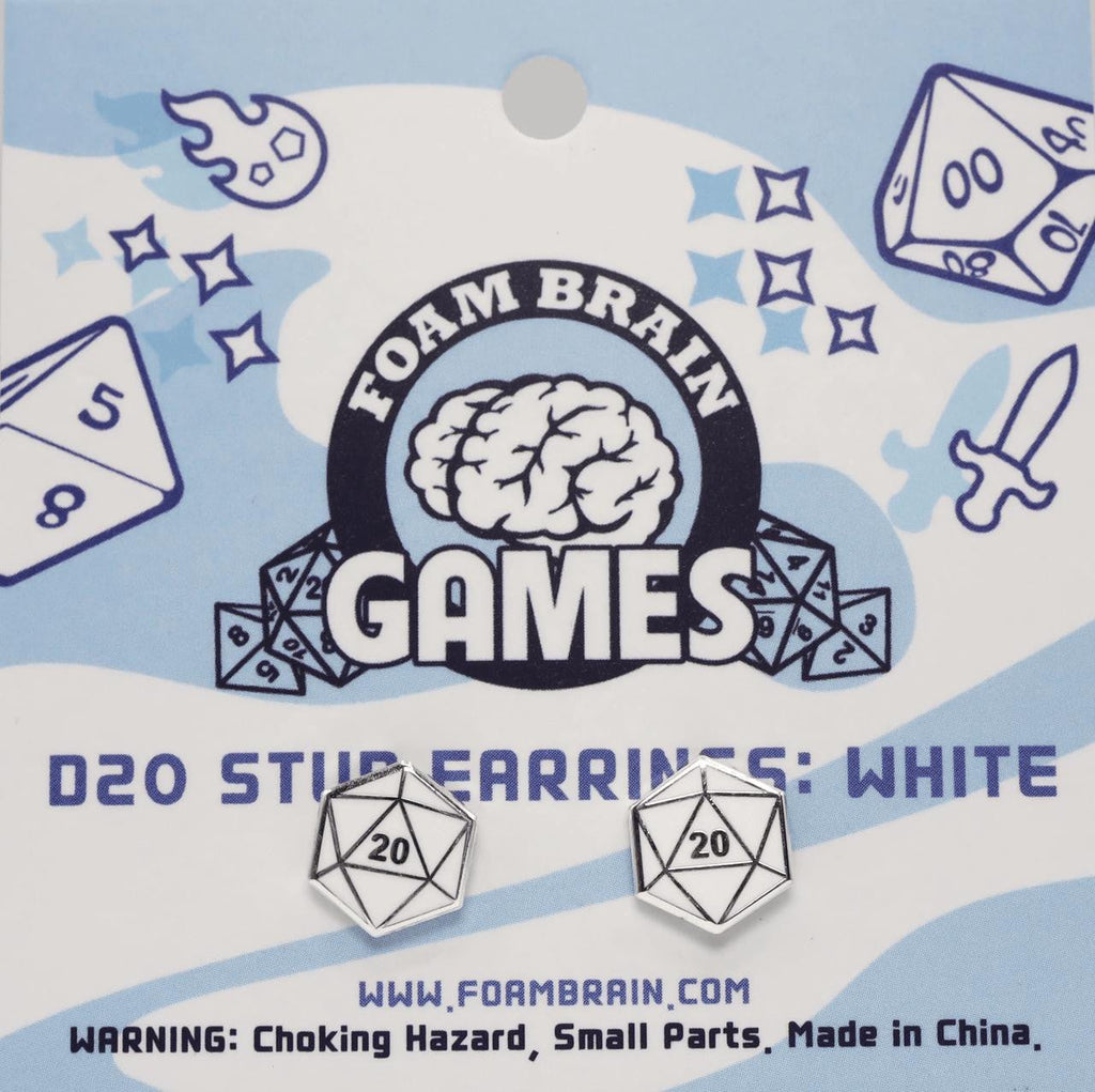 Foam Brain Games D20 Stud Earrings: White 