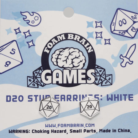 Foam Brain Games D20 Stud Earrings: White 
