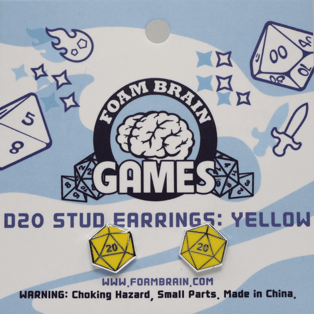 Foam Brain Games D20 Stud Earrings: Yellow 