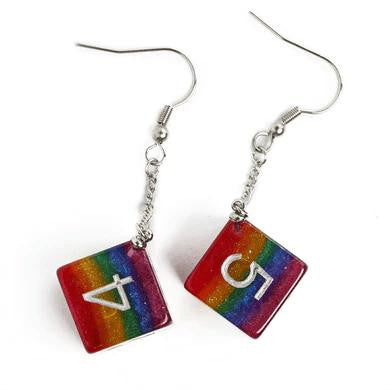Foam Brain Games D6 Earrings: Glitter Rainbow 