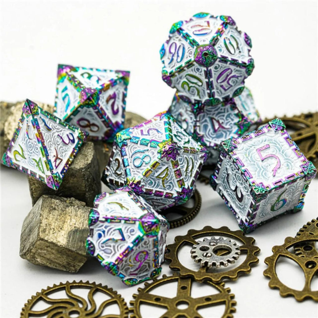 Foam Brain Games Dagger of Venom: White Rainbow RPG Metal Dice Set 