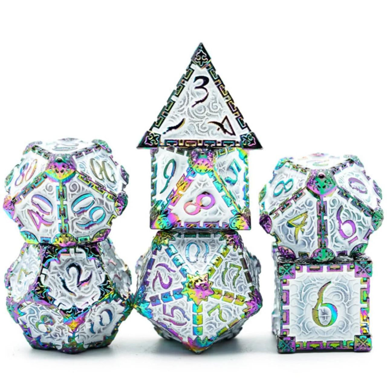 Foam Brain Games Dagger of Venom: White Rainbow RPG Metal Dice Set 