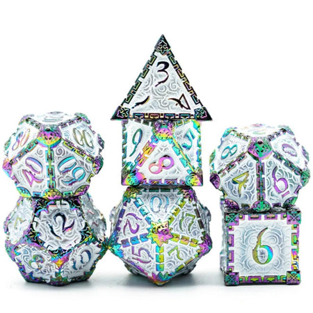 Foam Brain Games Dagger of Venom: White Rainbow RPG Metal Dice Set 