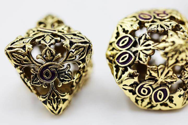 Foam Brain Games Fleur de Lis Gilded Amethyst Hollow RPG Metal Dice Set