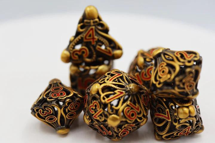 Foam Brain Games Foam Brain Dice - Hollow Metal RPG Dice Set - Mind Eater Gold 