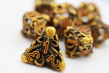 Foam Brain Games Foam Brain Dice - Hollow Metal RPG Dice Set - Mind Eater Gold 