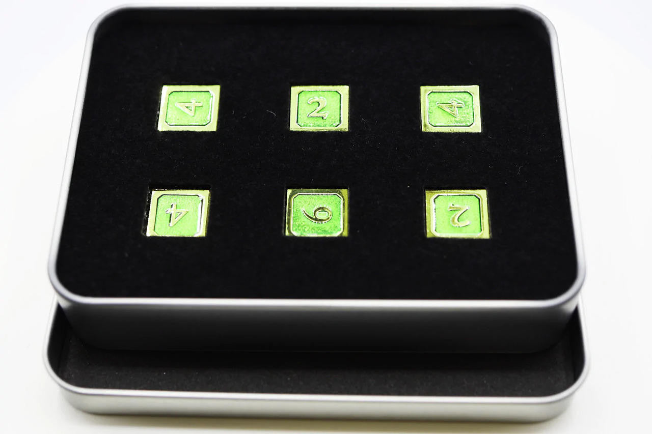 Foam Brain Games Green and Gold D6 Metal Dice Set