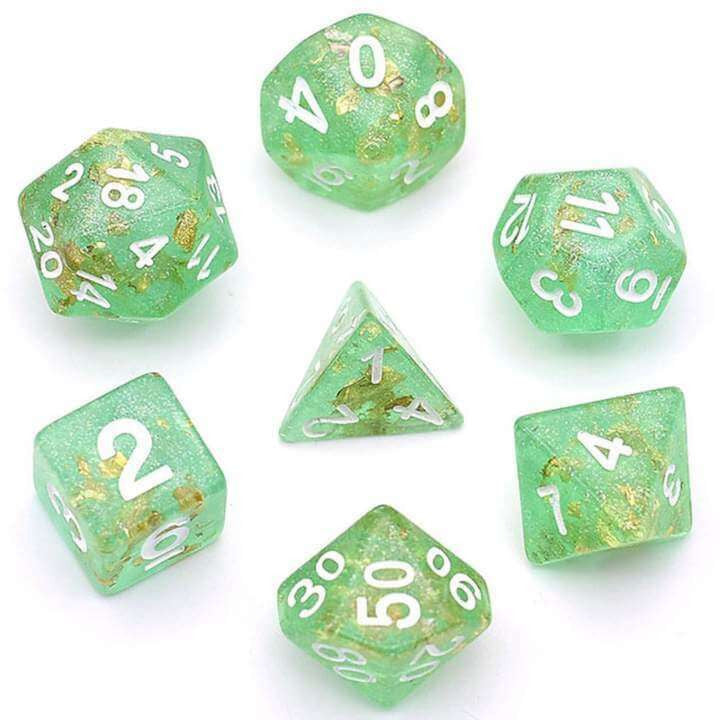 Foam Brain Games Green with Gold Foil RPG Dice Set