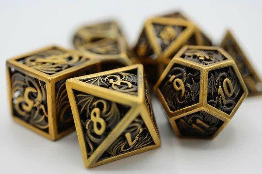 Foam Brain Games Hollow Golden Dragon RPG Metal Dice Set