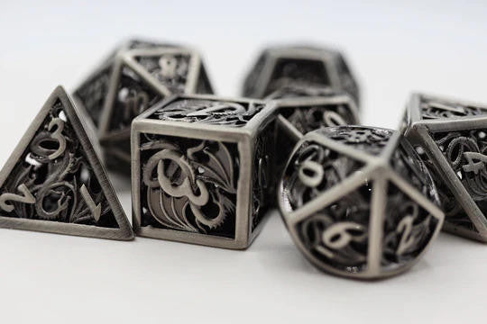 Foam Brain Games Hollow Silver Dragon RPG Metal Dice Set