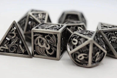 Hollow Silver Dragon RPG Metal Dice Set