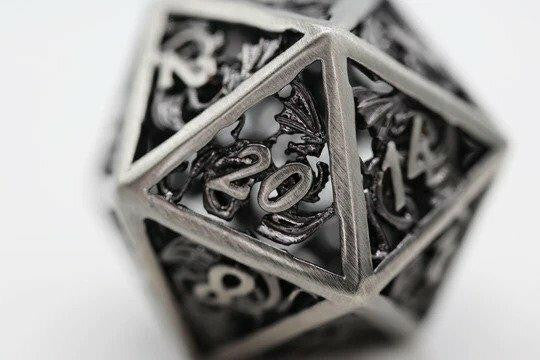 Foam Brain Games Hollow Silver Dragon RPG Metal Dice Set