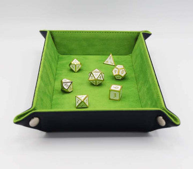 Leatherette & Velvet Dice Tray (Navy w/ Lime Rectangle)
