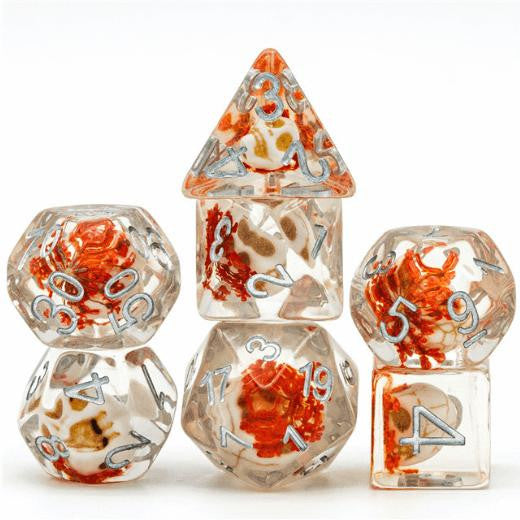 Foam Brain Games Orange Flower with White Skull RPG Dice Set