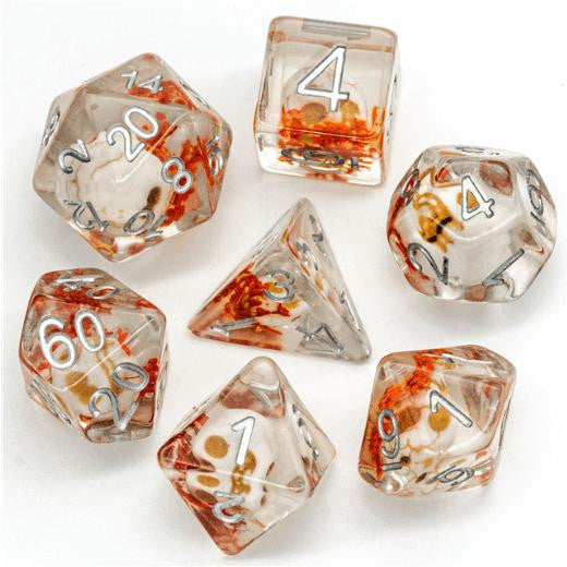 Foam Brain Games Orange Flower with White Skull RPG Dice Set