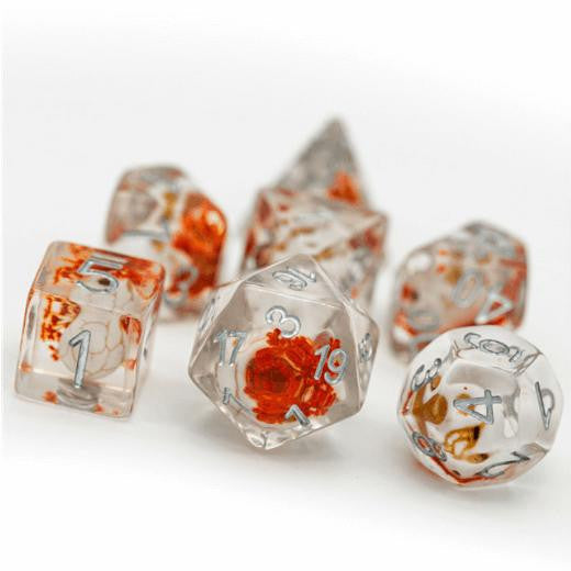Foam Brain Games Orange Flower with White Skull RPG Dice Set