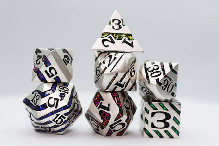 Foam Brain Games Platinum with Rainbow Mica RPG Metal Dice Set 