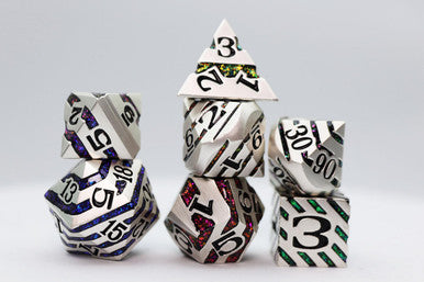Platinum with Rainbow Mica RPG Metal Dice Set