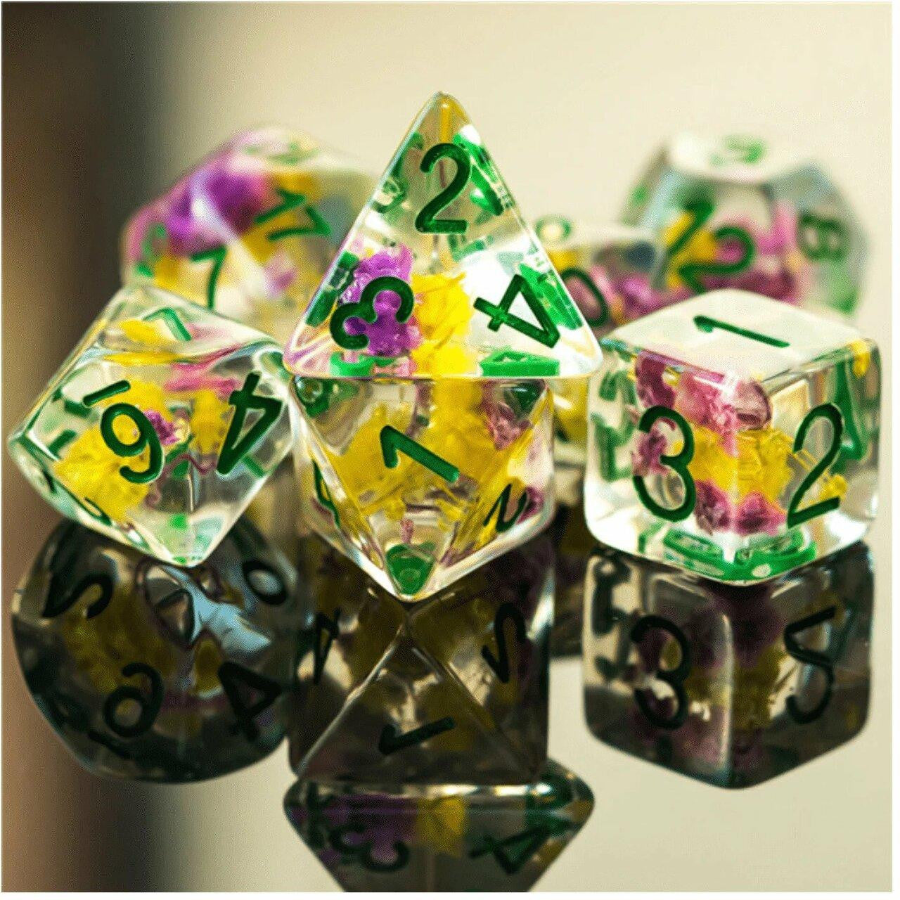 Foam Brain Games Purple and Yellow Flowers RPG Dice Set