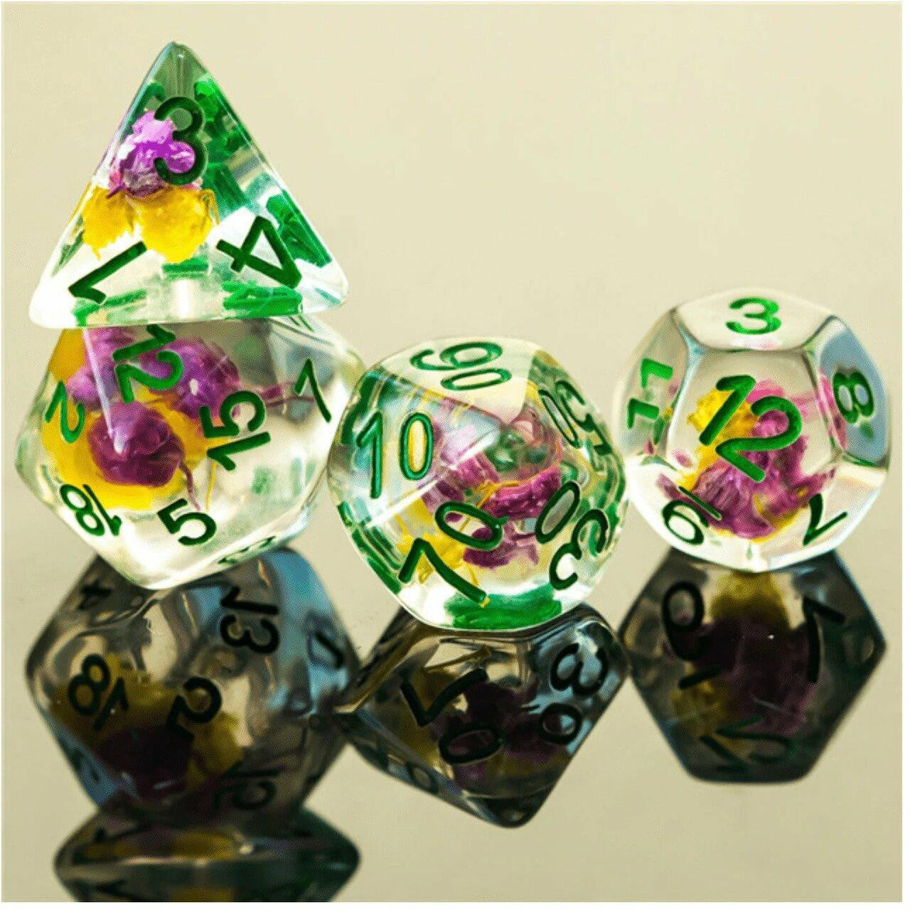Foam Brain Games Purple and Yellow Flowers RPG Dice Set