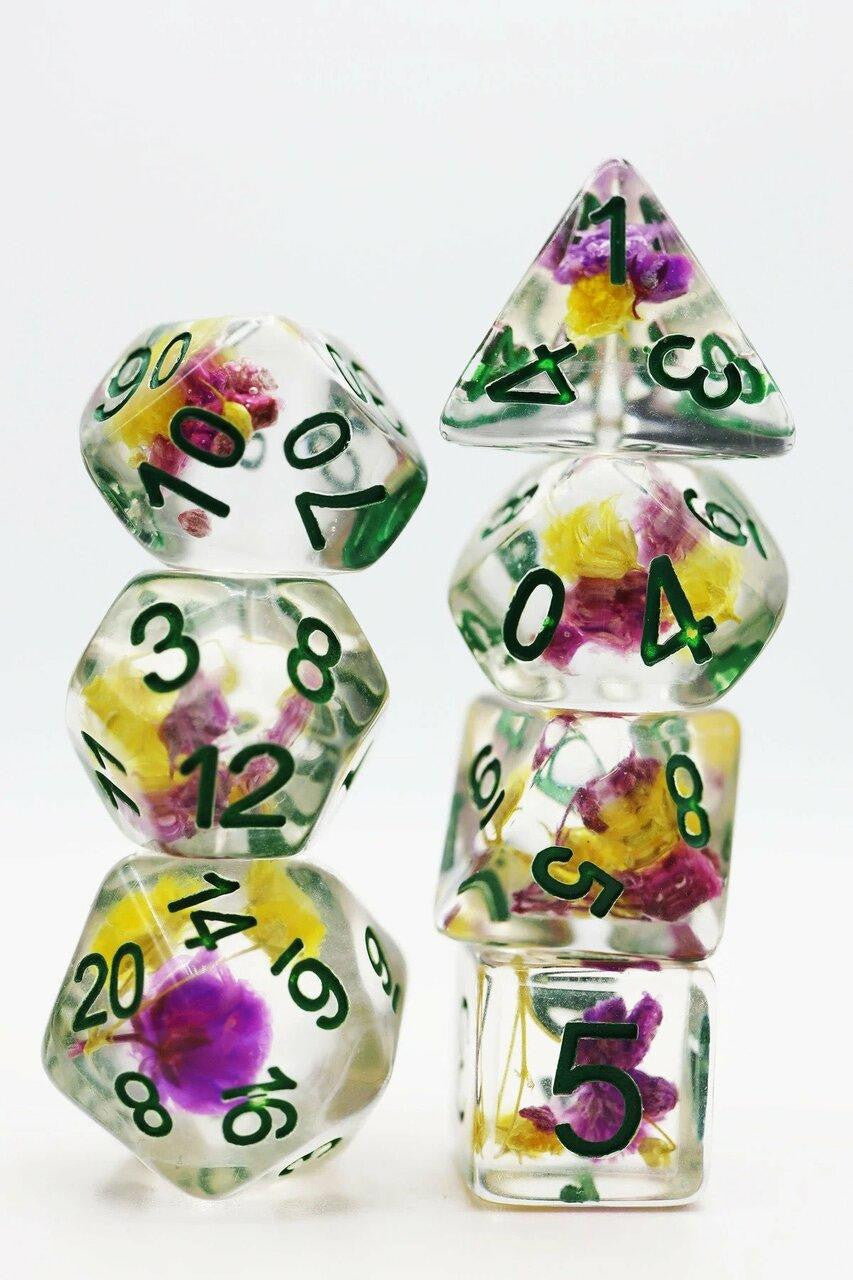 Foam Brain Games Purple and Yellow Flowers RPG Dice Set