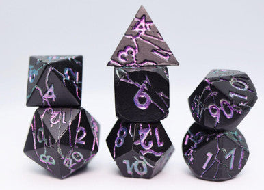 Foam Brain Dice - Metal RPG Dice Set - Purple Lightning