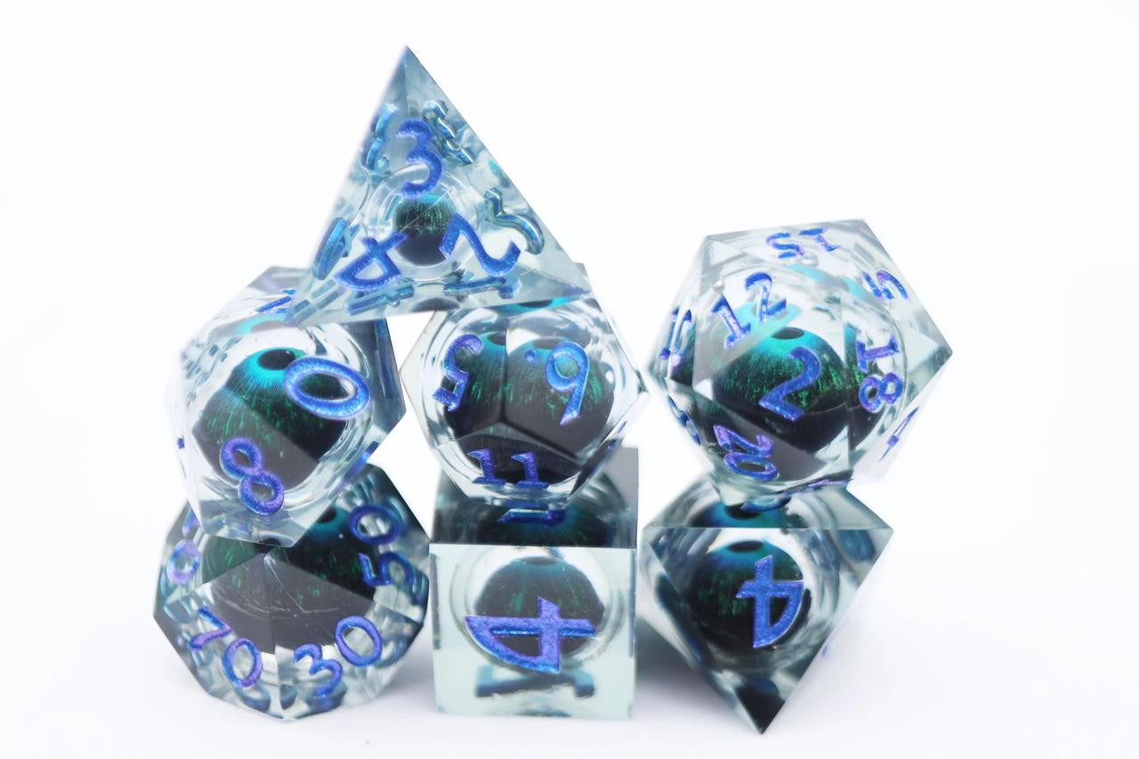 Foam Brain Games Sharp Edge Moving Eye RPG Dice Set - Blue Cyclops 