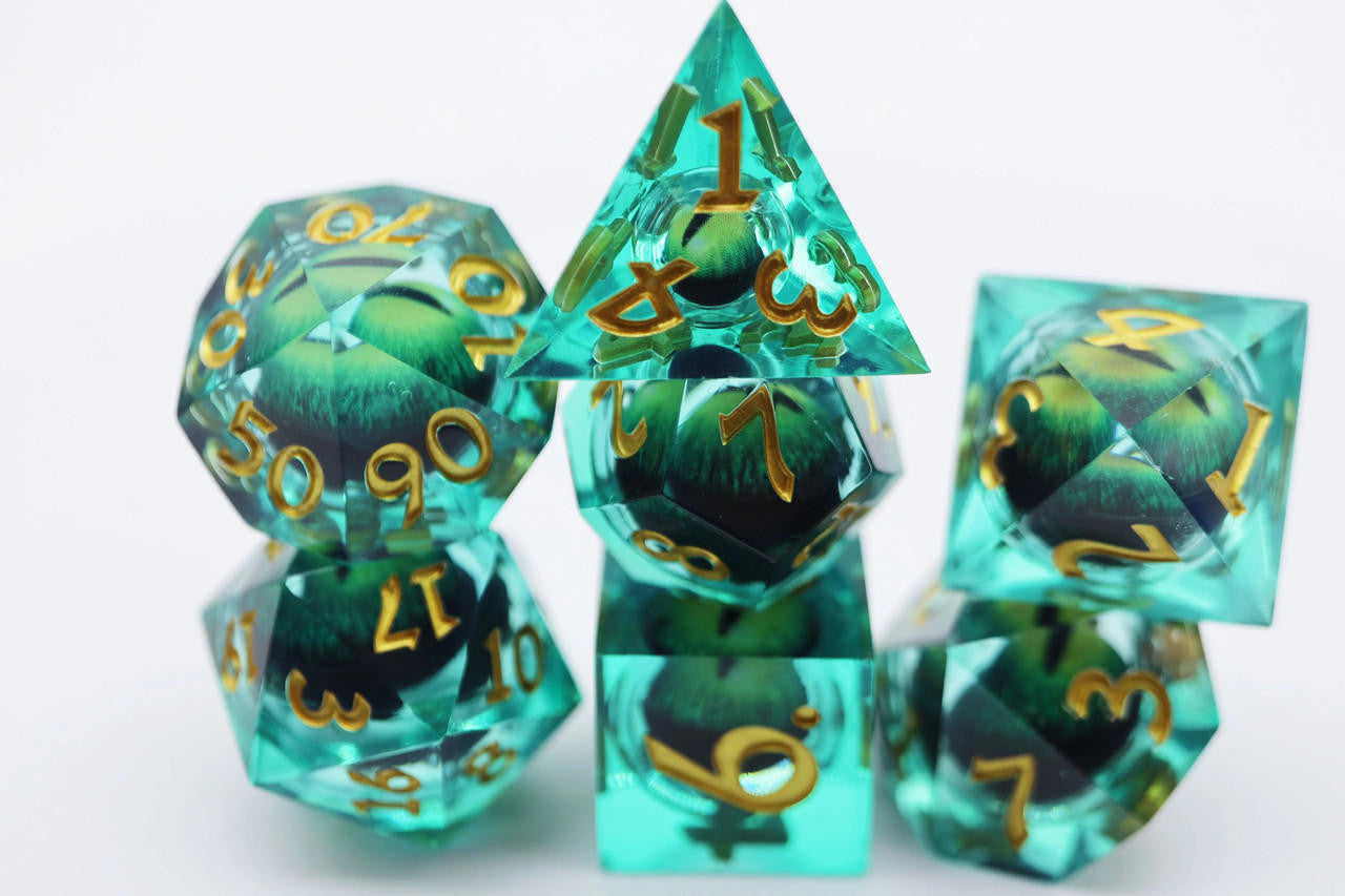 Foam Brain Games Sharp Edge Moving Eye RPG Dice Set - Green Cyclops 