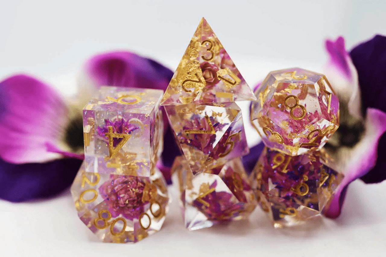 Foam Brain Games Sharp Edge Resin RPG Dice Set - Purple Lotus 