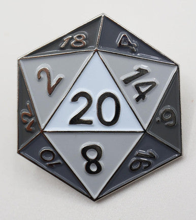 White D20 Enamel Pin