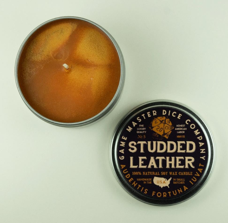 Game Master Dice Studded Leather Gaming Candle | 2oz 