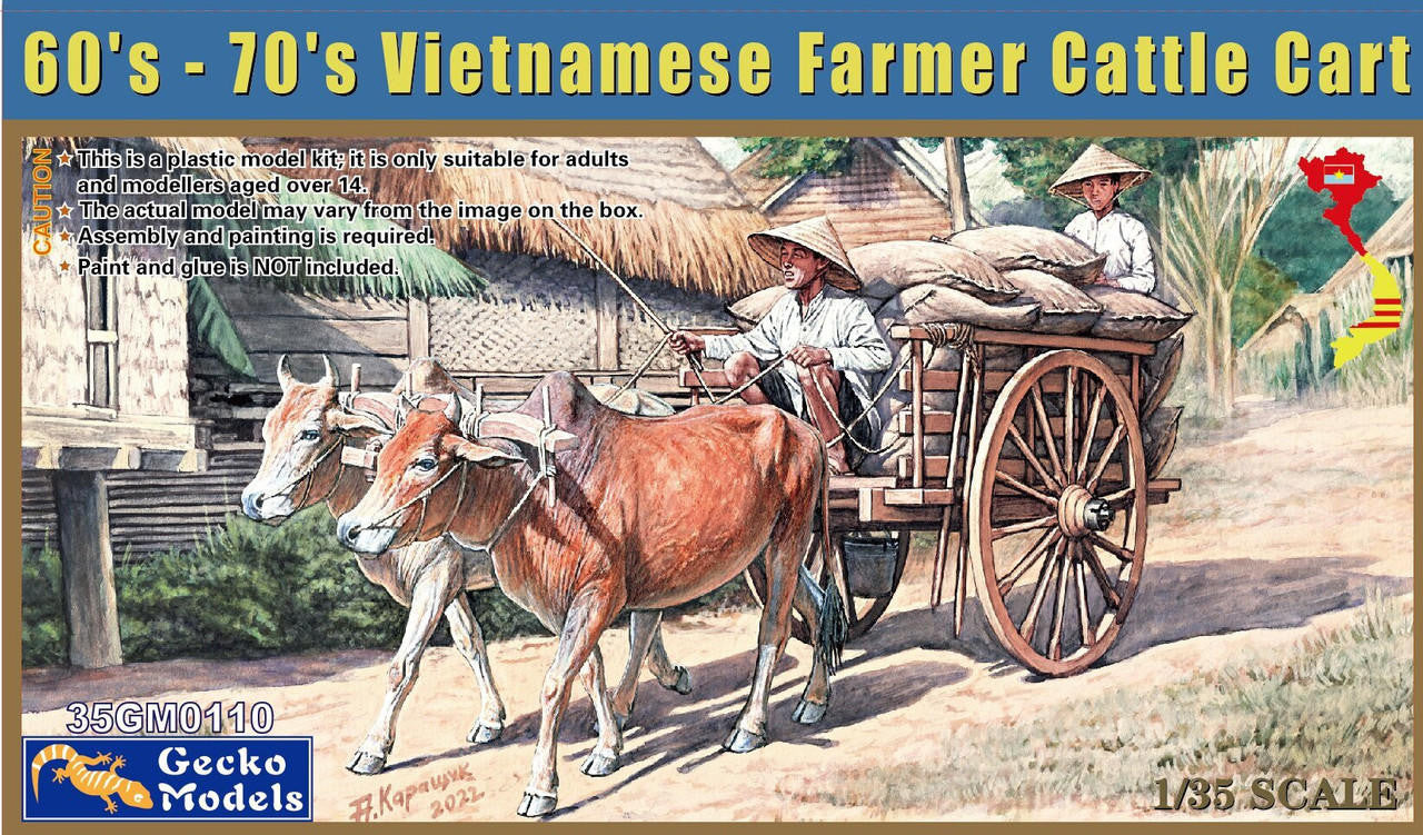 Gecko 1/35 1960s-70s Vietnam Cart w/Villagers & Bulls 350110 