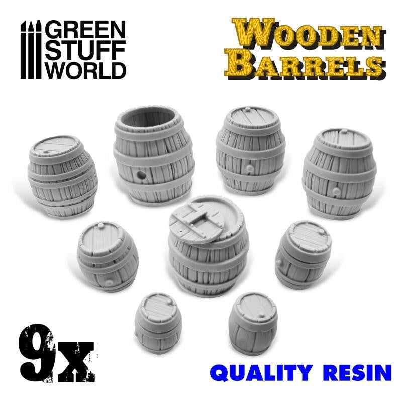 Green Stuff World 9x Resin Wooden Barrels